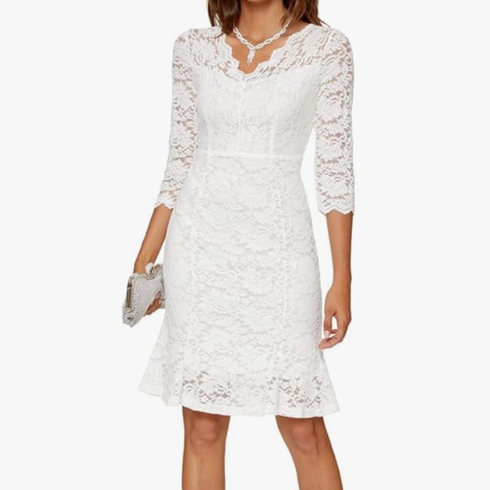Elegant White Lace short wedding Dress